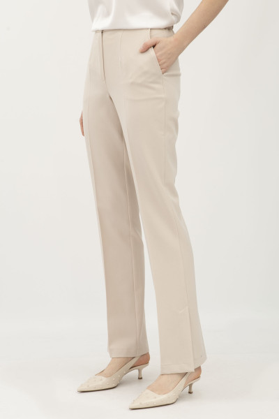 Бежеві жіночі класичні брюки зі шліцею Пафос 14