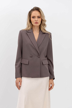 Двобортний жакет з костюмної тканини коричневого кольору Фаєрі 04