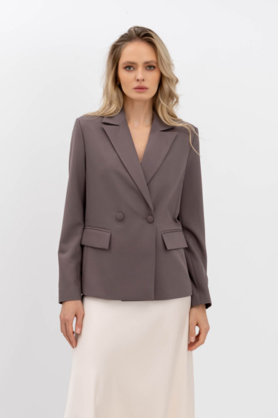 Двобортний жакет з костюмної тканини коричневого кольору Фаєрі 04