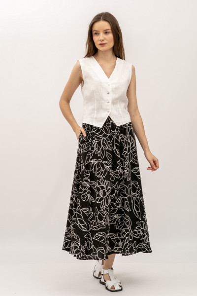 Спідниця зі штапелю довжини міді чорного кольору Полана 01