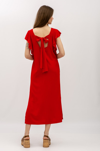Сукня довжини міді червоного кольору з вмістом 70% льону Лігура 01 Сукня довжини міді червоного кольору з вмістом 70% льону Лігура 01