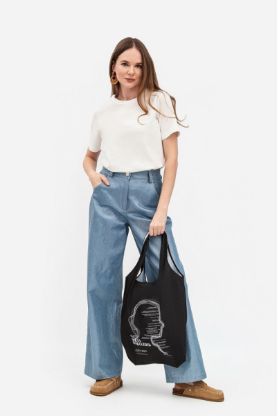 Сумка шопер чорна з принтом  письменниці  Лесі Українки Екосумка 016