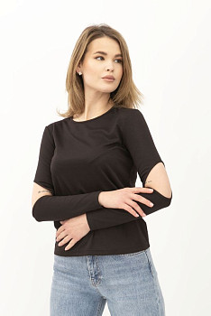 Оригінальний трикотажний джемпер із вирізами на рукавах чорного кольору Івєса