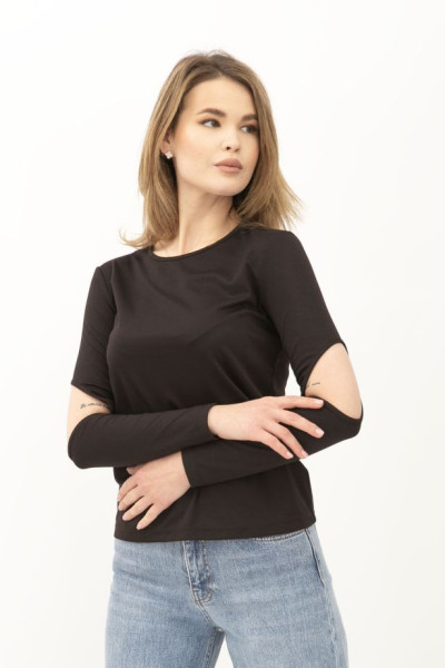 Оригінальний трикотажний джемпер із вирізами на рукавах чорного кольору Івєса