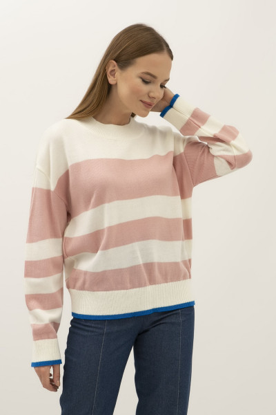 Жіночий джемпер трикотажний рожевий  у широку смужку 23207301
