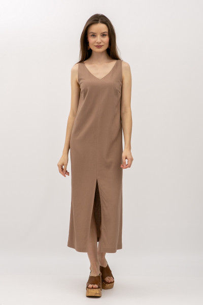 Лляний сарафан довжини міді кольору капучино Фарлі 07 Лляний сарафан довжини міді кольору капучино Фарлі 07