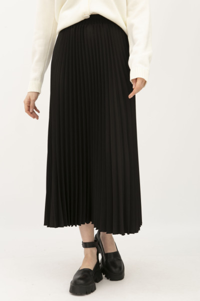 Чорна спідниця гофре довжини міді Теріл 01