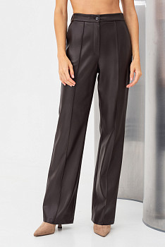 Брюки з еко шкіри коричневі прямого силуету Дален 01