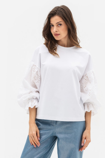 Світшот білого кольору з оригінальними рукавами з прошви Рінері 01