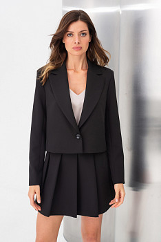 Вкорочений однобортний жакет чорний з костюмної тканини Халина