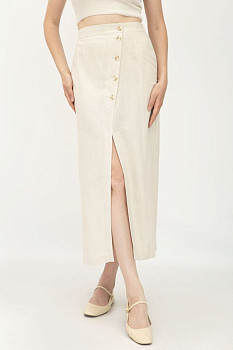 Лляна спідниця бежева прямого силуету Азуріт