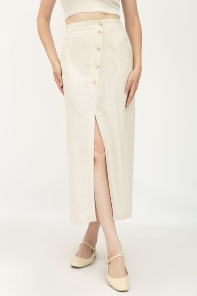 Лляна спідниця бежева прямого силуету Азуріт