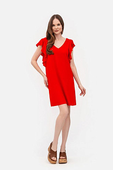 Лляна мінісукня вільного силуету коралового кольору Ворета 02 Лляна мінісукня вільного силуету коралового кольору Ворета 02