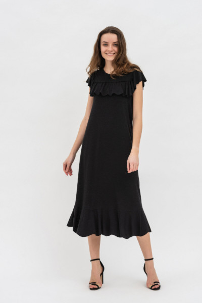 Довга трикотажна сукня з рукавами-крильцями та воланами сірого кольору Марет 3 Довга трикотажна сукня з рукавами-крильцями та воланами сірого кольору Марет 3