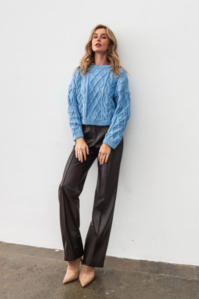 Блакитний  вкорочений джемпер з вмістом вовни 4684/2024