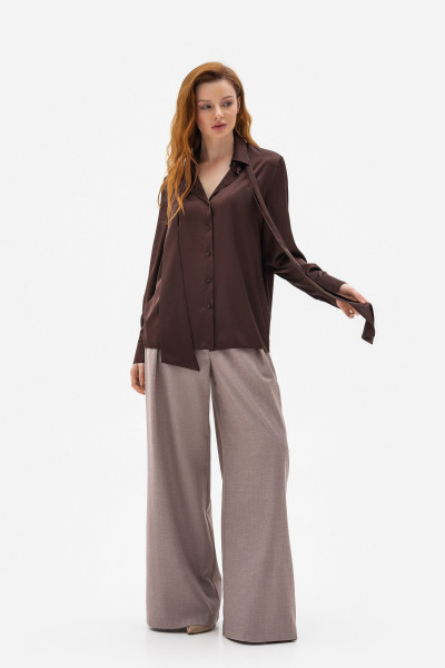 Класична блуза з коміром та довгим рукавом коричневого кольору Телета 01