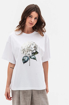 Біла трикотажна футболка вільного крою з круглою горловиною Мірана 01