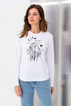 Трикотажний лонгслів білого кольору з округлою горловиною Мелік 02