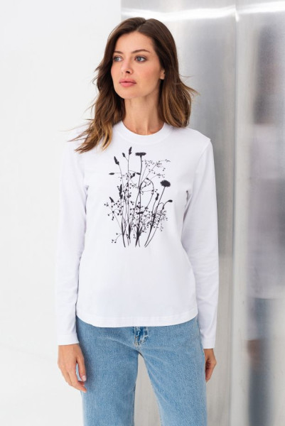 Трикотажний лонгслів білого кольору з округлою горловиною Мелік 02