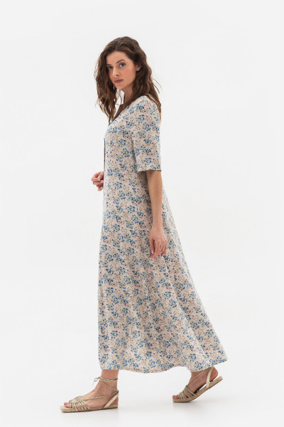 Сукня довжини міді з льону у квітковий принт Еліана 01 Сукня довжини міді з льону у квітковий принт Еліана 01