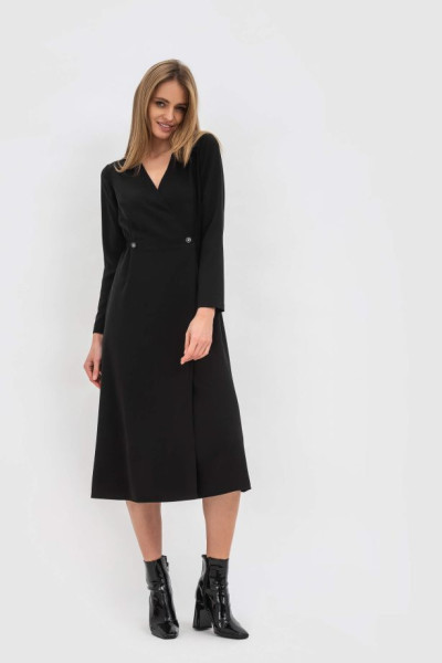 Жіноча чорна сукня на запах з двобортною застібкою на ґудзик Ефімія Жіноча чорна сукня на запах з двобортною застібкою на ґудзик Ефімія