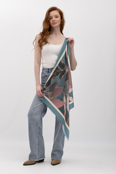 Шовкова  хустка з авторським принтом квітів 202405 Хустка