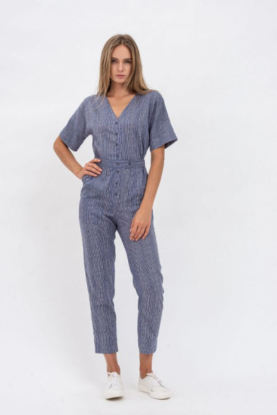 Літній комбінезон з льону зі смугастим принтом та довгою штаниною для жінок Ніхоль
