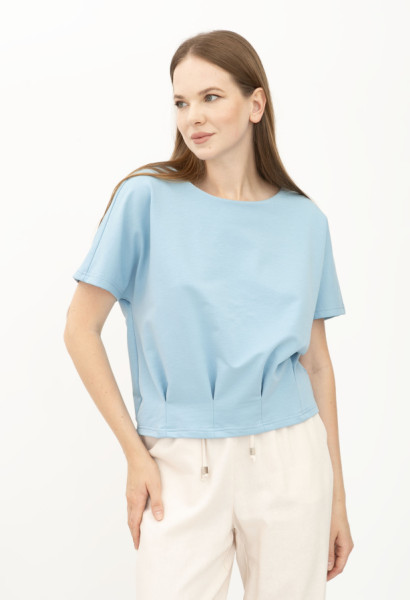 Блакитна трикотажна блуза вільного силуету Фіанет 02