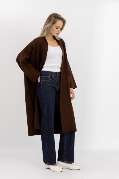 Довгий в'язаний кардиган шоколадного кольору 91828