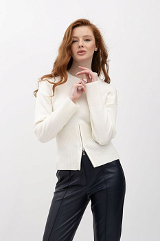 Джемпер з декоративною блискавкою молочного кольору 25207600