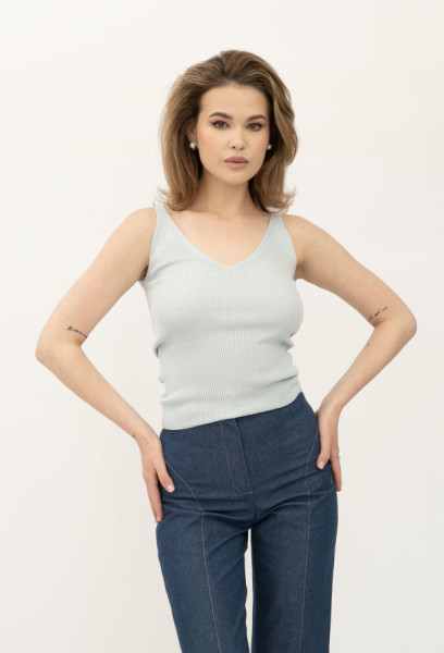 Блакитна майка в рубчик з глибоким вирізом 24100505