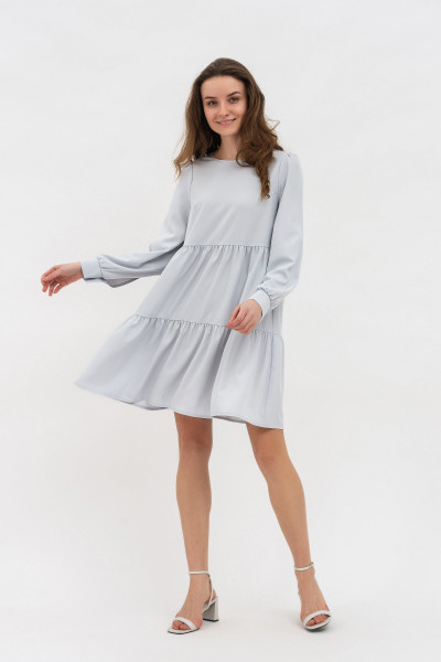 Стильне жіноче плаття з рюшами з костюмної тканини сірого кольору Ледія 01 Стильне жіноче плаття з рюшами з костюмної тканини сірого кольору Ледія 01