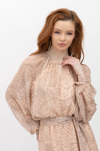 Шифонова сукня міді бежевого кольору Дорота 01