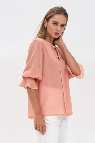 Романтична жіноча блуза кольору пудри з шифону Ксімен 01