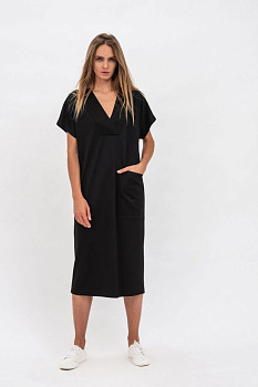 Довга чорна жіноча сукня чорного кольору з коротким рукавом Колман Довга чорна жіноча сукня чорного кольору з коротким рукавом Колман