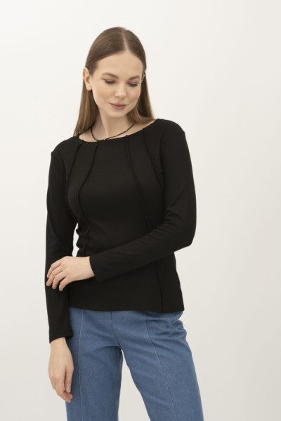 Лонгслів жіночий чорний з довгим рукавом 24107215