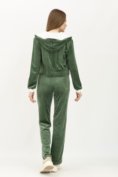 Костюм-трійка із велюру зеленого  кольору Лєція 001
