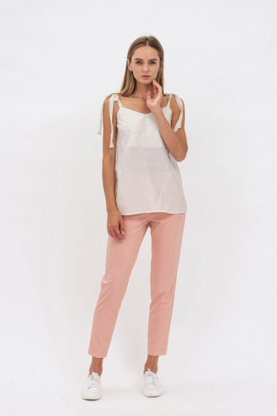 Літня жіноча блуза трапецієподібного силуету з льону на тонких бретелях Сорбет