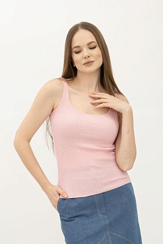 Рожева майка в рубчик з глибоким вирізом 24100404