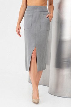 Спідниця трикотажна сіра довжиною міді зі шліцею 24217101
