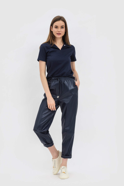 Штани з екошкіри вільного крою синього кольору Делфа