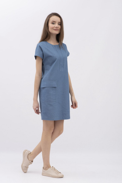Котонова сукня міні синього кольру  з коротким рукавом Емпія 01 Котонова сукня міні синього кольру  з коротким рукавом Емпія 01