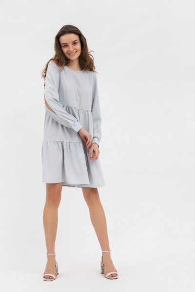 Стильне жіноче плаття з рюшами з костюмної тканини сірого кольору Ледія 01 Стильне жіноче плаття з рюшами з костюмної тканини сірого кольору Ледія 01