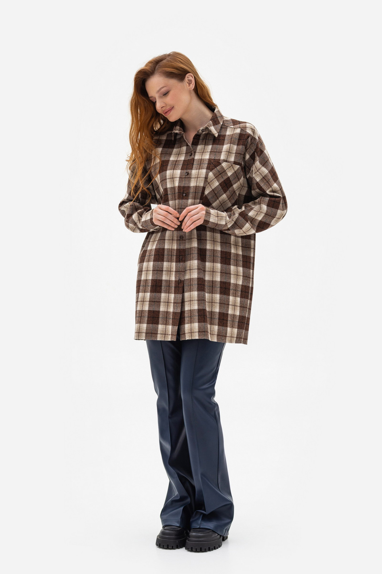 Сорочка в клітинку коричневого кольору Шаделі 11