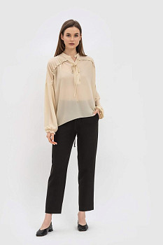 Стильні жіночі штани з костюмної тканини чорного кольору на поясі-гумці Вадор 01