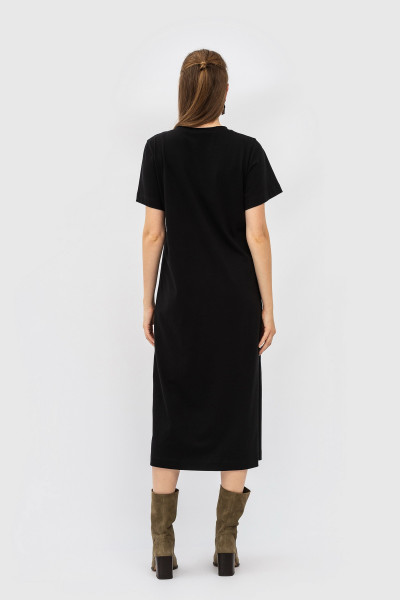 Трикотажна чорна  пряма сукня з коротким рукавом Зоє Трикотажна чорна  пряма сукня з коротким рукавом Зоє