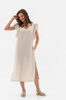 Сукня довжини міді бежевого  кольору з вмістом 70% льону Лігура Сукня довжини міді бежевого  кольору з вмістом 70% льону Лігура
