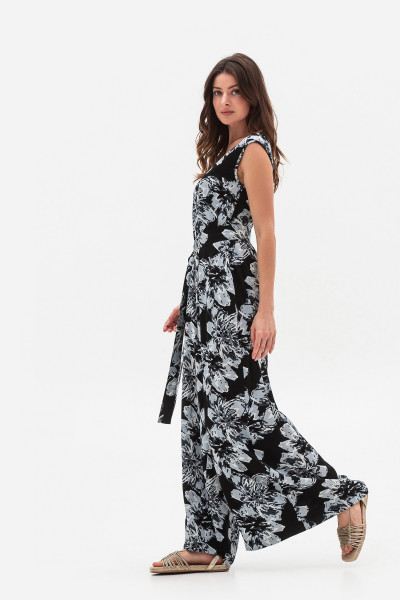 Шифоновий комбінезон вільного силуету сірого  кольору Келеса 04