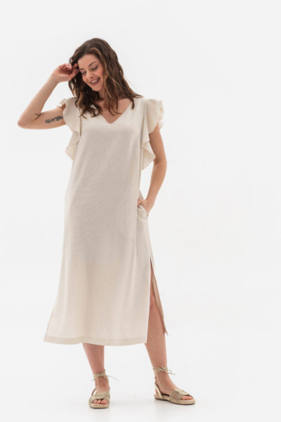 Сукня довжини міді бежевого  кольору з вмістом 70% льону Лігура Сукня довжини міді бежевого  кольору з вмістом 70% льону Лігура