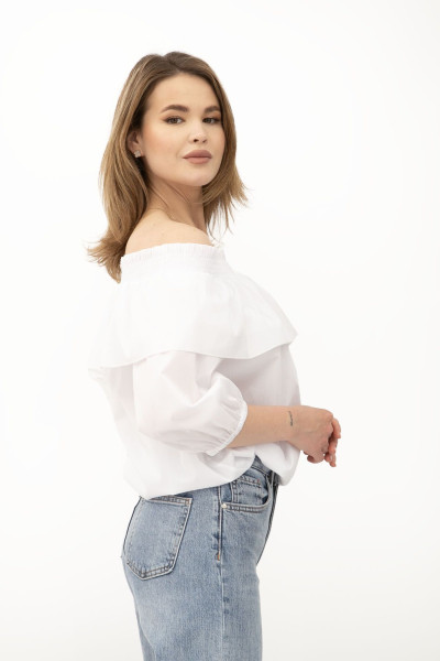 Літня блуза для жінок з відкритими плечима із бавовни білого кольору Едела